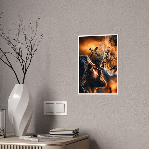 Inspirational Gloss Poster - Jesus and Lion Art for Faith and Home Decor