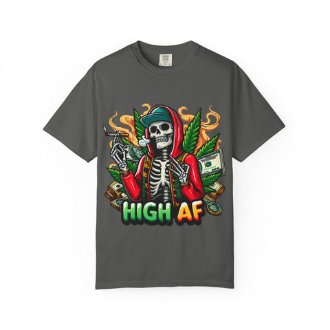 High AF Unisex Garment-Dyed T-Shirt – Bold Skeleton Design for Chill Vibes