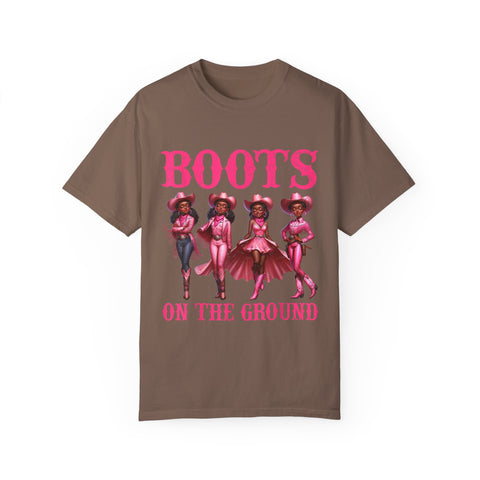 Unisex Garment-Dyed T-shirt: "Boots on the Ground" Vintage Western Style Tee
