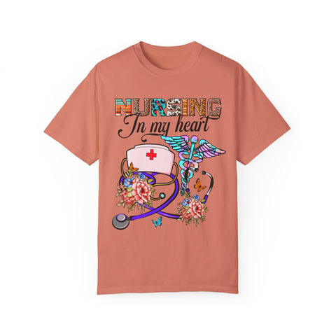 Nursing Heart T-Shirt - Unisex Garment-Dyed Tee for Healthcare Workers