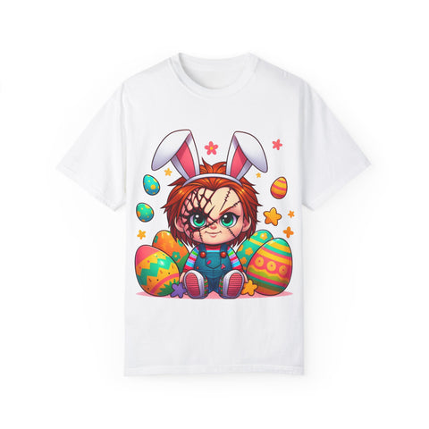 Cute Chucky Easter T-Shirt - Unisex Garment-Dyed Tee for Horror Fans