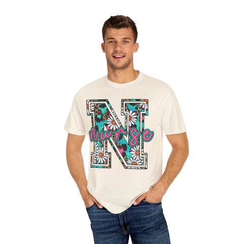 Nurse Floral Monogram T-Shirt - Unisex Garment-Dyed Style