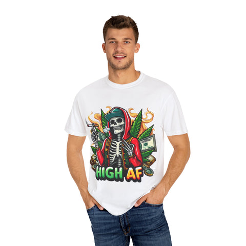 High AF Unisex Garment-Dyed T-Shirt – Bold Skeleton Design for Chill Vibes