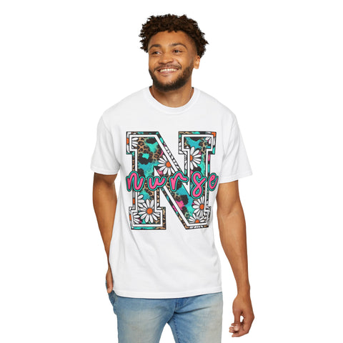 Nurse Floral Monogram T-Shirt - Unisex Garment-Dyed Style