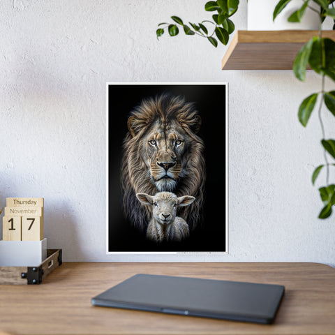 Wildlife Art Print: Lion & Lamb Gloss Poster - Nature Decor for Home