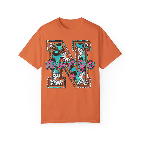 Nurse Floral Monogram T-Shirt - Unisex Garment-Dyed Style