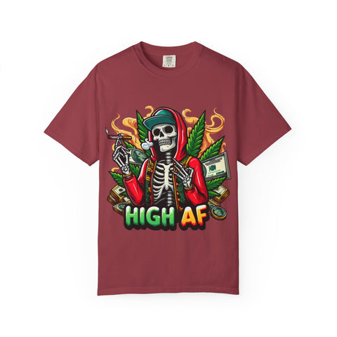 High AF Unisex Garment-Dyed T-Shirt – Bold Skeleton Design for Chill Vibes
