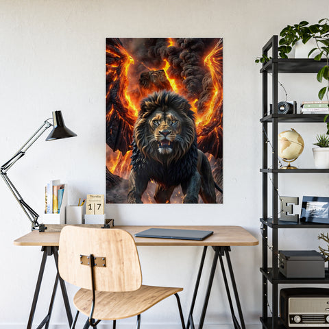 Majestic Lion Gloss Poster - Fiery Artwork for Animal Lovers