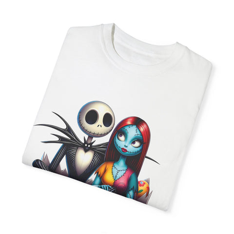 Cute Couples Halloween T-Shirt - Unisex Garment-Dyed Tee with Skeleton & Monster Designs