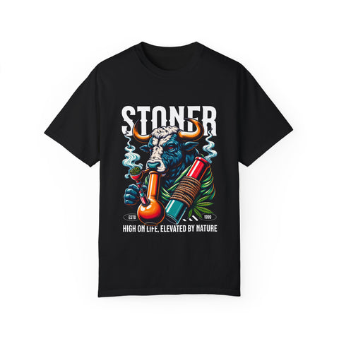 Stoner Bull T-Shirt - High on Life Design - Unisex Garment-Dyed Tee for Cannabis Enthusiasts