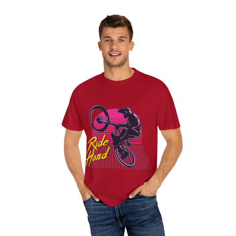 Ride Hard Unisex Garment-Dyed T-Shirt - Perfect for Cyclists & Outdoor Enthusiasts