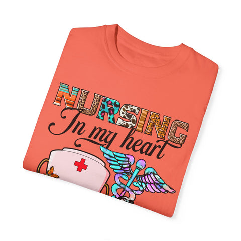 Nursing Heart T-Shirt - Unisex Garment-Dyed Tee for Healthcare Workers