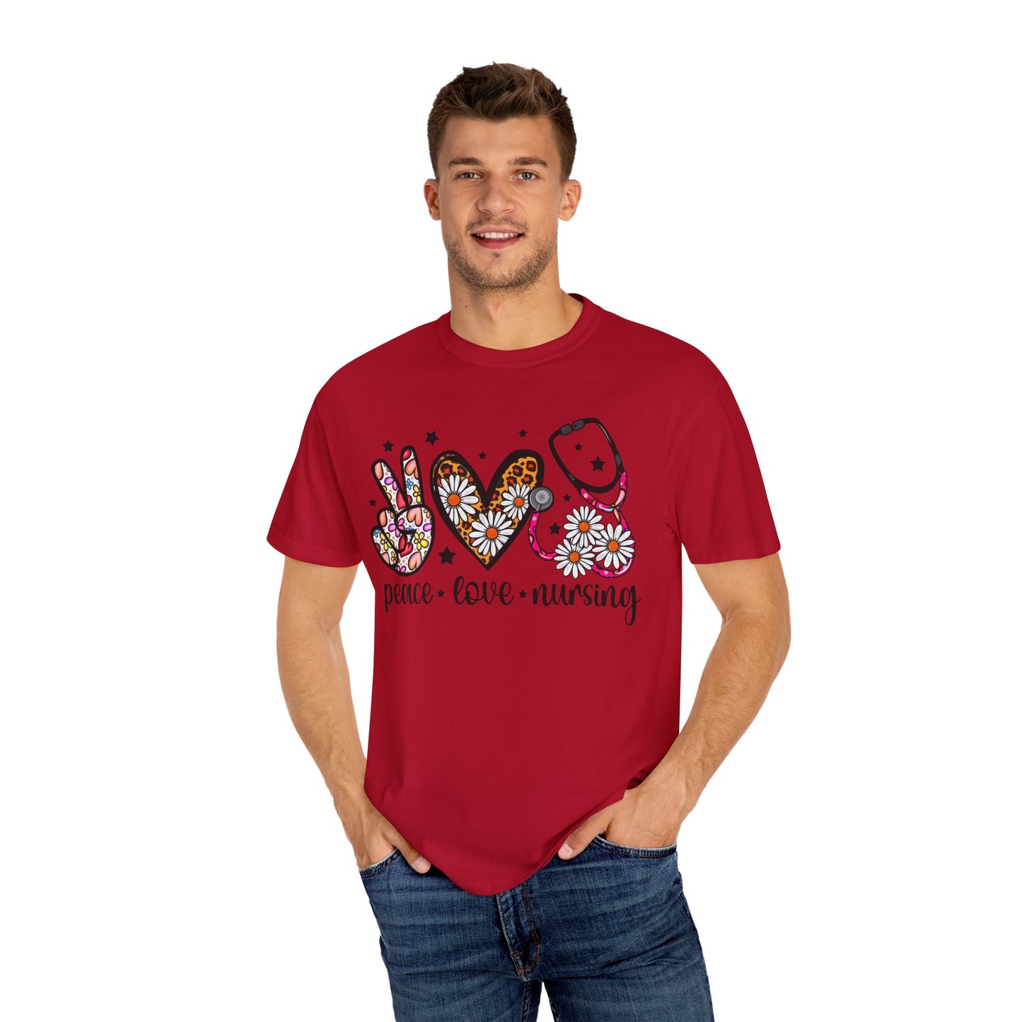 Peace Love Nursing T-Shirt - Unisex Garment-Dyed Tee for Nurses