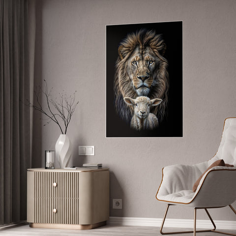 Wildlife Art Print: Lion & Lamb Gloss Poster - Nature Decor for Home