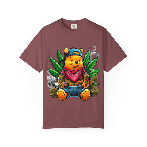Hipster Bear T-Shirt - Unisex Garment-Dyed Tee with Cannabis Design
