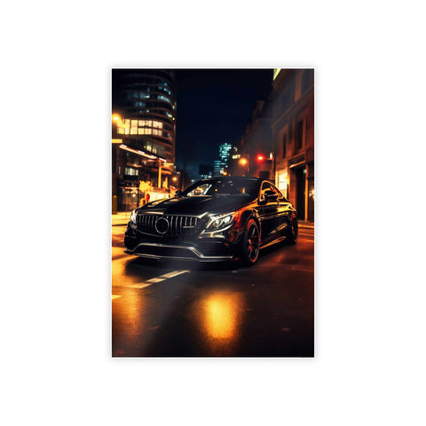 Glossy Car Art Poster - Nighttime Cityscape
