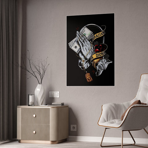 Glossy Prayer Art Poster - "Gracias Dios" Wall Decor