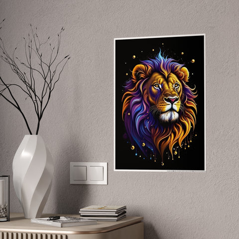 Vibrant Lion Gloss Poster - Colorful Wall Art for Animal Lovers