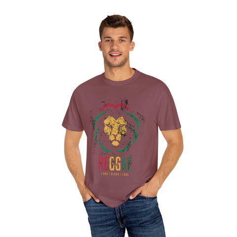Reggae Lion Unisex Garment-Dyed T-Shirt - I Red I Blood I Love