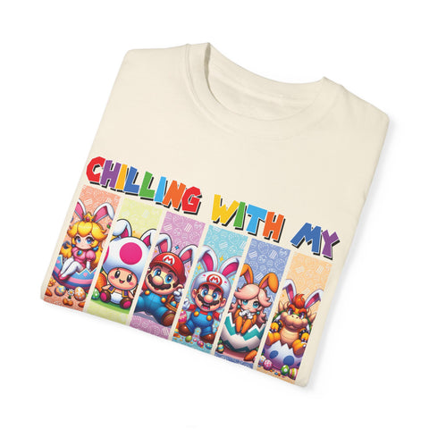 Chilling with My Peeps Unisex Garment-Dyed T-Shirt | Fun Graphic Tee for Friends