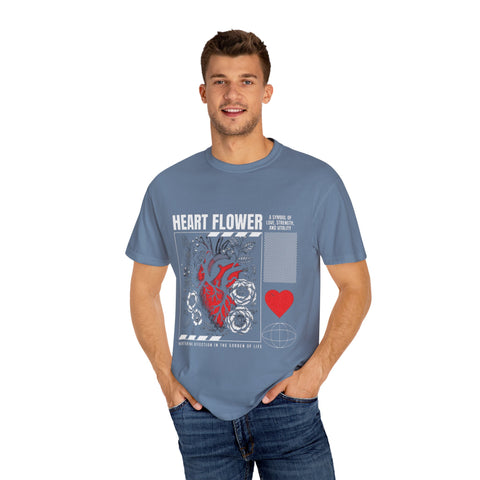 Heart Flower Unisex Garment-Dyed T-shirt - Symbol of Love and Strength