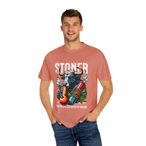 Stoner Bull T-Shirt - High on Life Design - Unisex Garment-Dyed Tee for Cannabis Enthusiasts