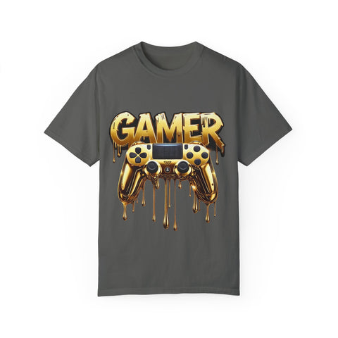Gamer Gold Drip T-Shirt – Unisex Garment-Dyed Tee for Gaming Enthusiasts