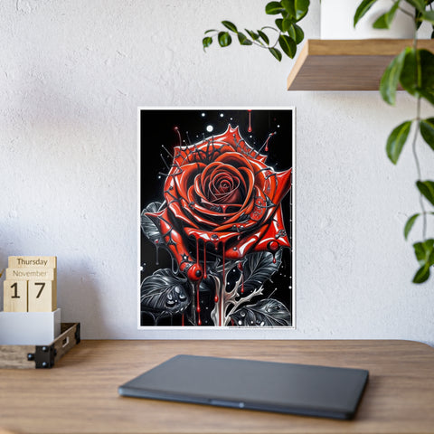 Decorative Gloss Poster - Red Rose with Dripping Paint Art