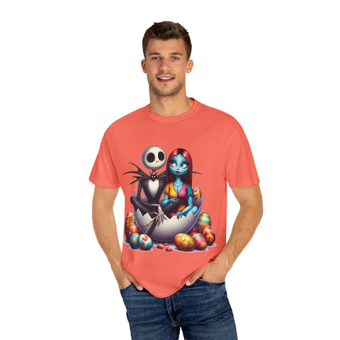 Cute Couples Halloween T-Shirt - Unisex Garment-Dyed Tee with Skeleton & Monster Designs