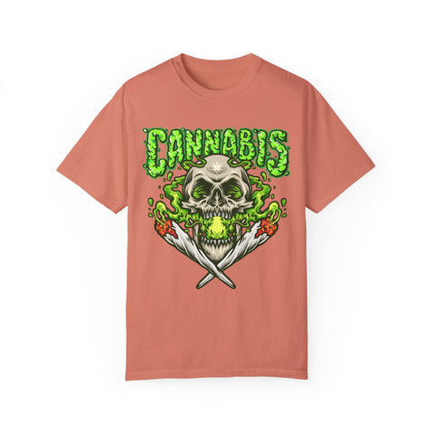 Skull & Cannabis Unisex Garment-Dyed T-Shirt - Unique Graphic Tee for Weed Enthusiasts
