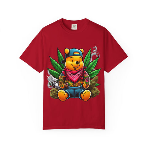 Hipster Bear T-Shirt - Unisex Garment-Dyed Tee with Cannabis Design