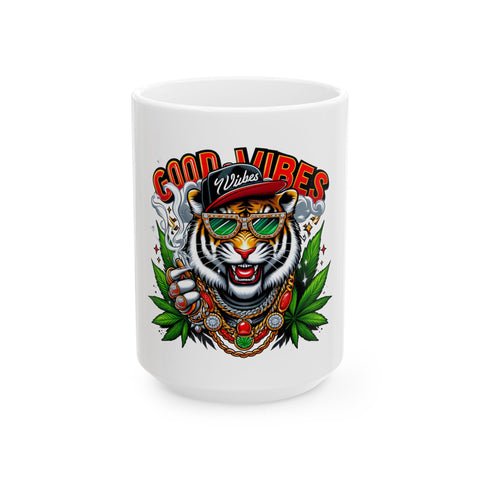 Good Vibes Tiger Ceramic Mug - 11oz & 15oz, Perfect for Coffee Lovers