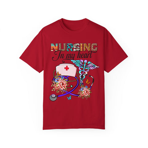 Nursing Heart T-Shirt - Unisex Garment-Dyed Tee for Healthcare Workers