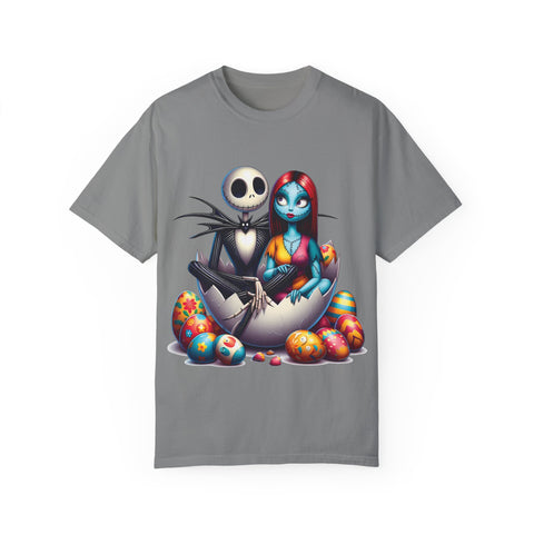 Cute Couples Halloween T-Shirt - Unisex Garment-Dyed Tee with Skeleton & Monster Designs