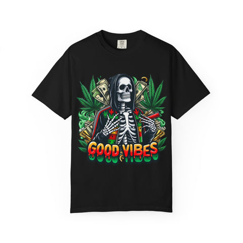 Good Vibes Unisex T-Shirt - Garment-Dyed Skeleton Design