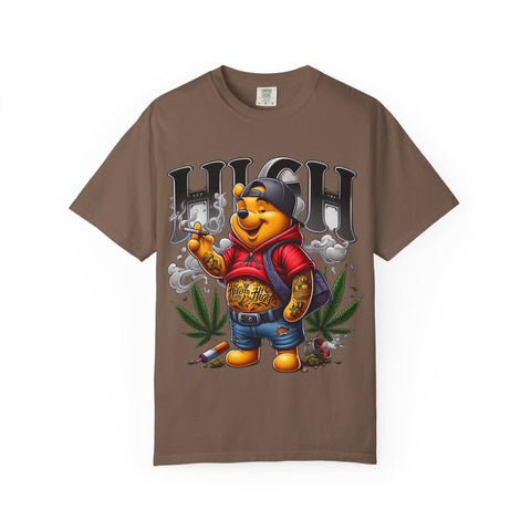High Vibes Unisex Garment-Dyed T-shirt with Cartoon Bear Design