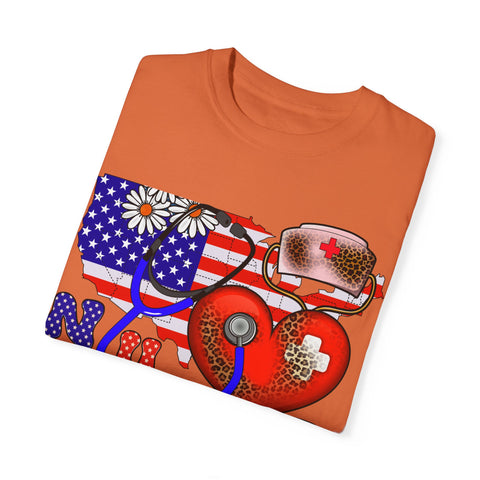 Patriotic Nurse T-shirt - Unisex Garment-Dyed Tee for Healthcare Heroes
