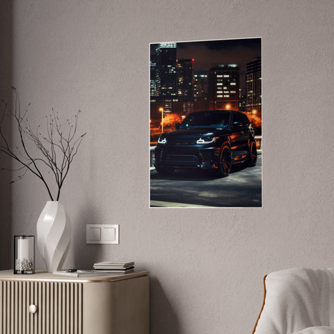 Glossy Automotive Art Poster - Nighttime Urban Scene