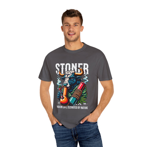 Stoner Bull T-Shirt - High on Life Design - Unisex Garment-Dyed Tee for Cannabis Enthusiasts