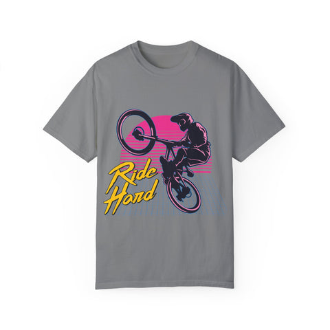 Ride Hard Unisex Garment-Dyed T-Shirt - Perfect for Cyclists & Outdoor Enthusiasts