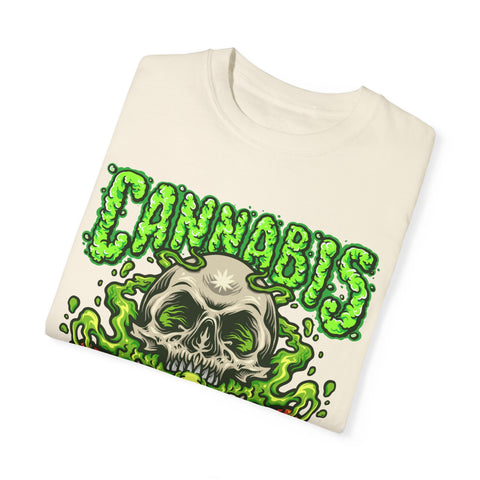 Skull & Cannabis Unisex Garment-Dyed T-Shirt - Unique Graphic Tee for Weed Enthusiasts