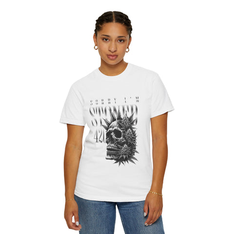 Unisex Skull and Leaves Graphic T-shirt - 'Sorry I'm Stoned 420'