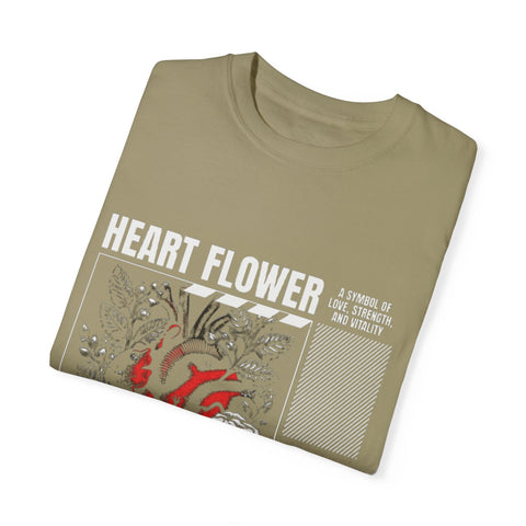 Heart Flower Unisex Garment-Dyed T-shirt - Symbol of Love and Strength