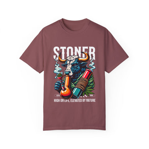 Stoner Bull T-Shirt - High on Life Design - Unisex Garment-Dyed Tee for Cannabis Enthusiasts