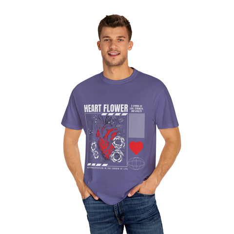 Heart Flower Unisex Garment-Dyed T-shirt - Symbol of Love and Strength