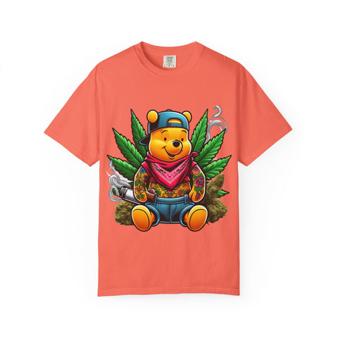 Hipster Bear T-Shirt - Unisex Garment-Dyed Tee with Cannabis Design