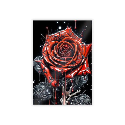 Decorative Gloss Poster - Red Rose with Dripping Paint Art