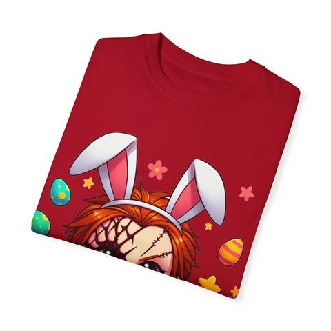 Cute Chucky Easter T-Shirt - Unisex Garment-Dyed Tee for Horror Fans