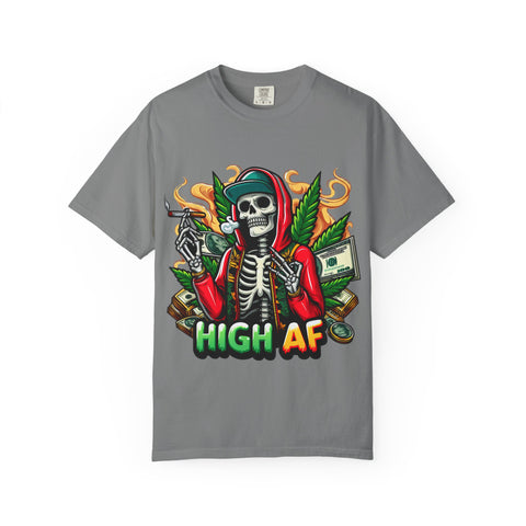 High AF Unisex Garment-Dyed T-Shirt – Bold Skeleton Design for Chill Vibes