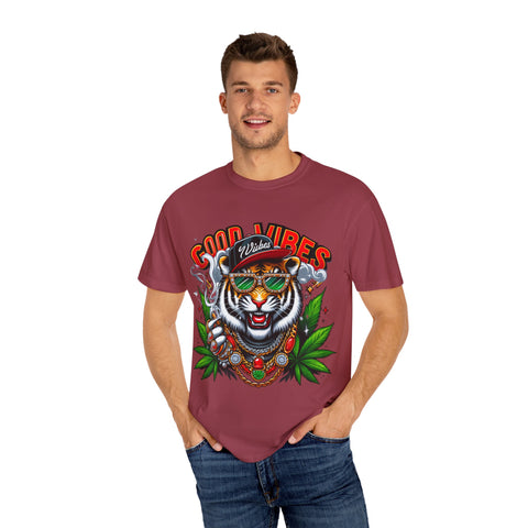 Good Vibes Tiger Graphic T-Shirt - Unisex Garment-Dyed Tee for Relaxed Summer Style